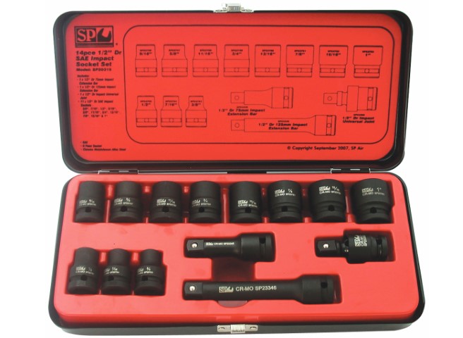 SP - 14PC 1/2 DR 6PT SAE IMPACT SOCKET SET 